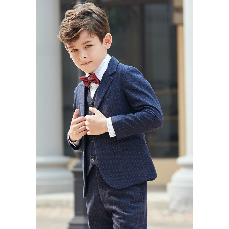 厚款条纹儿童西装套装男童钢琴演出服表演主持人西装男童礼服套装