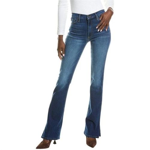 美单JB秋冬弹力修身显瘦微喇牛仔裤水洗磨白喇叭牛仔裤女大码加长