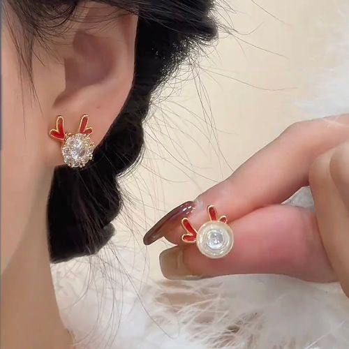 2024龙年本命红角幸运转转龙耳钉高级感可旋转轻奢秋冬耳环跨年女