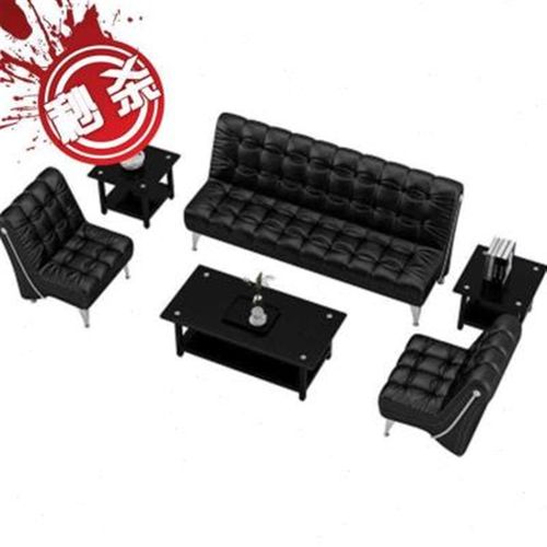 双人靠背喝茶家用时尚皮艺洽谈会休闲区商务r办公T沙发商务洽谈黑