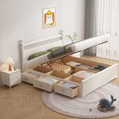 奶油风格 白色全实木储物床现代简约1.8米1.5小户型婚床箱体收纳床