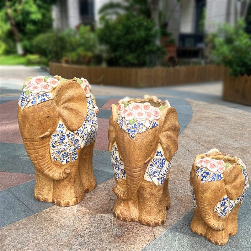 庭院大象b花盆造型室外别墅门口花园装饰户外真青花花盆装饰摆件