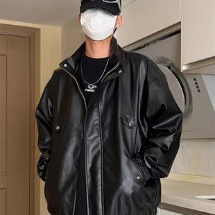 黑色pu皮衣男款春秋痞帅cleanfit外套短款棒球服美式机车夹克潮牌