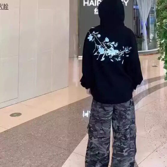 美式高街花卉重工刺绣卫衣男生秋冬季国潮宽松男女长袖上衣连帽衫