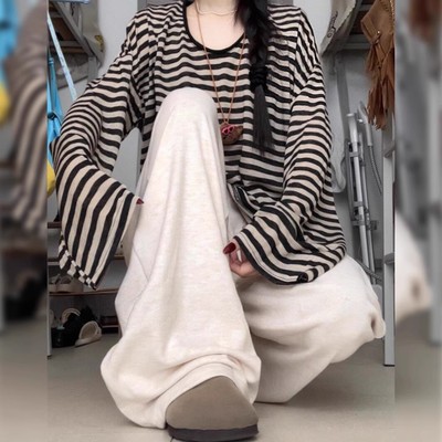 米白色阔腿裤女春夏秋高腰休闲垂感糯米裤宽松bf慵懒风松弛感裤子