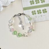 夏日多巴胺四叶草串珠幸运手链女生情侣小众精致手串闺蜜手饰品