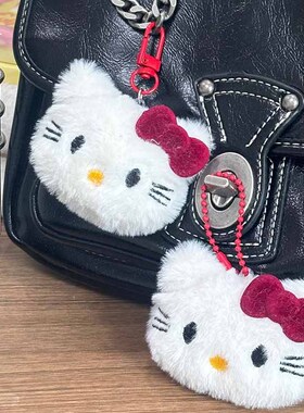 短毛猫可爱Kitty甜美蝴蝶结安哥拉红色系卡通钥匙扣包包挂件配饰