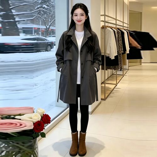 高级感复古翻领风衣女秋