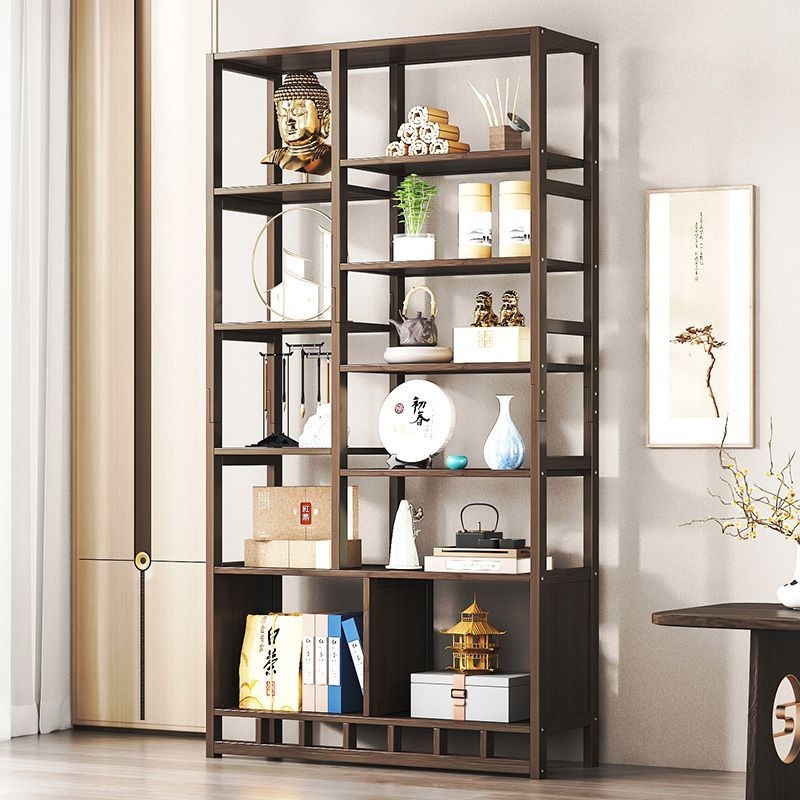 书架多层置物架落地楠竹家用柜子储物柜简易M实木中式书柜博古架