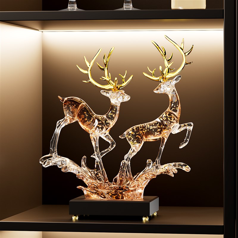 风生水起招财鹿摆件轻奢高档客z厅玄关电视柜酒柜装饰乔迁新居礼