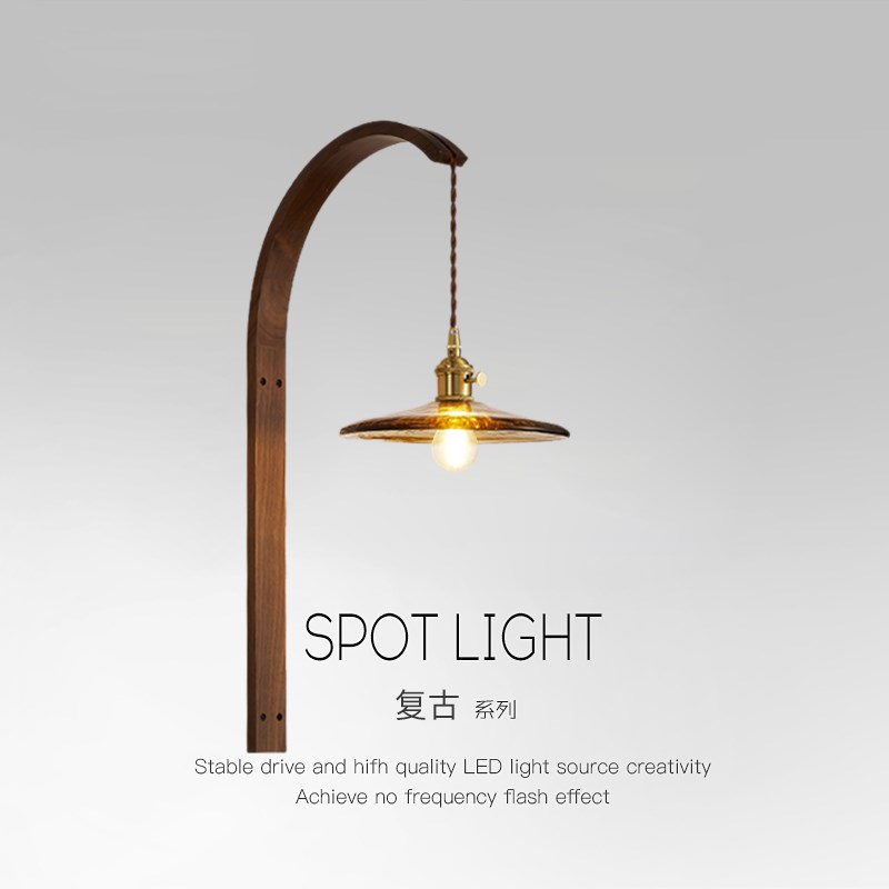 中古风胡桃木色壁灯卧室床头灯日式复古侘寂楼梯R间民宿咖啡店灯