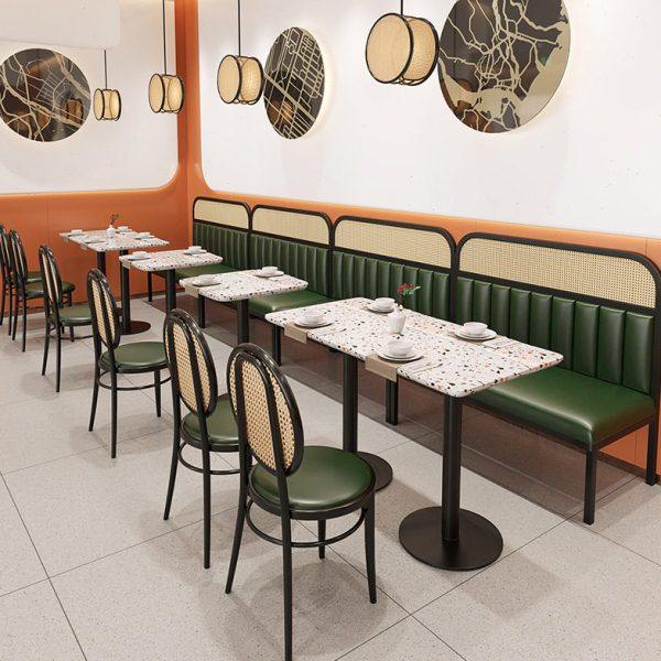 茶餐厅咖啡厅田园风编藤铁艺餐桌椅子酒吧西餐火锅店卡座沙发组合