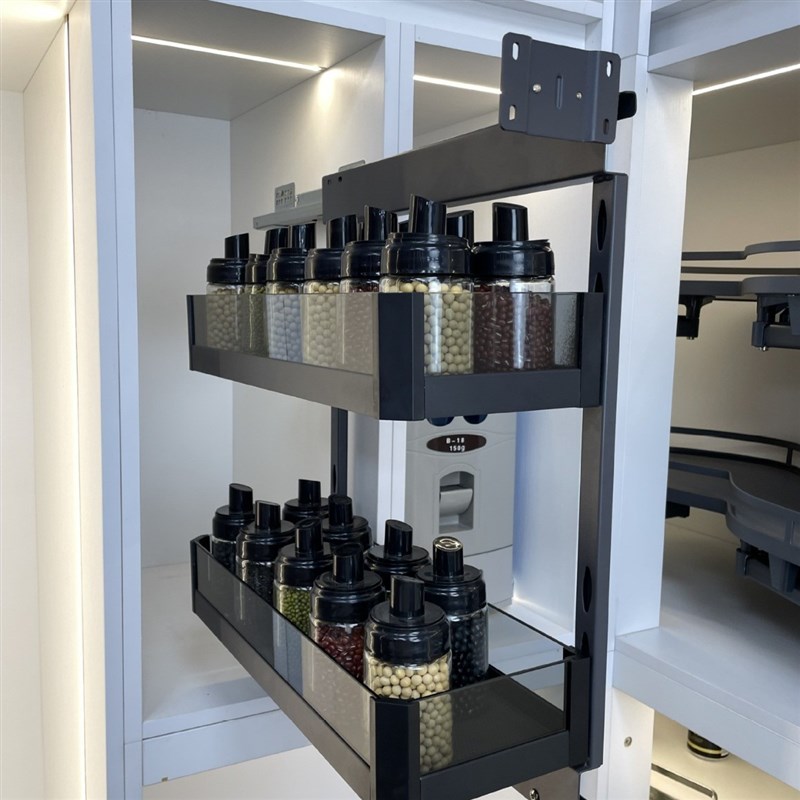 玻璃侧拉篮厨房橱柜抽屉式极窄J侧装调味篮置物收纳架