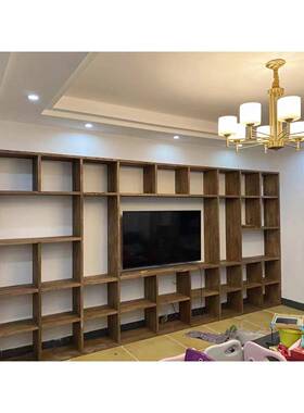 2I定AAQ制实老榆架木松木书纯木经济型组装满墙拼接书柜异落地形