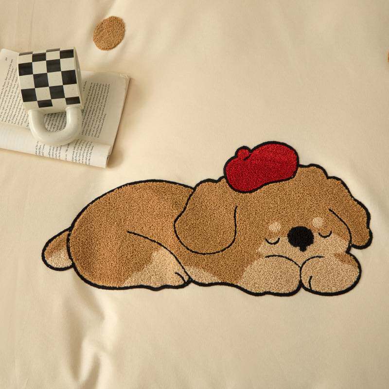 秋冬A类纯棉加厚磨毛床上四件套100全棉毛巾绣卡通被套床单人床品