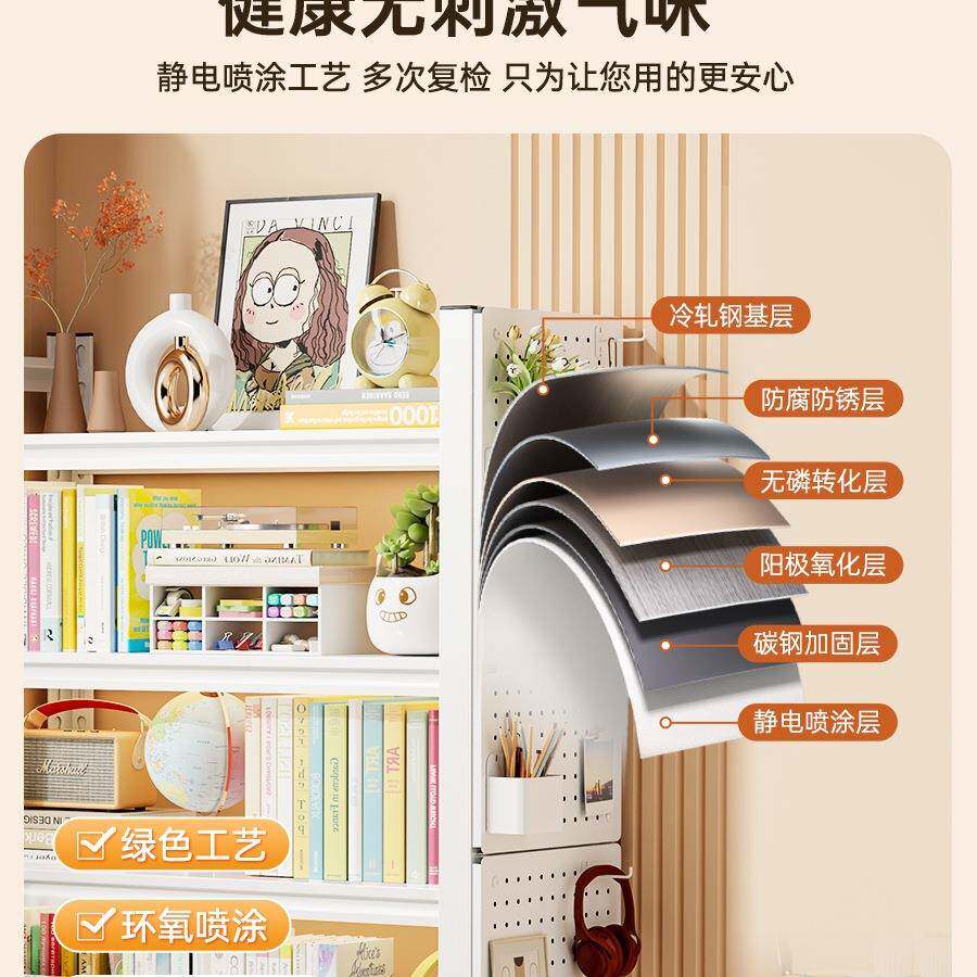 钢制书架一墙体靠可移动带轮地层置物架985铁落艺儿童绘本多收纳
