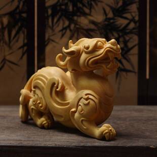小叶黄杨木雕客厅摆件把貔YM59玩貅动物把手件草龙兽文玩收藏神品