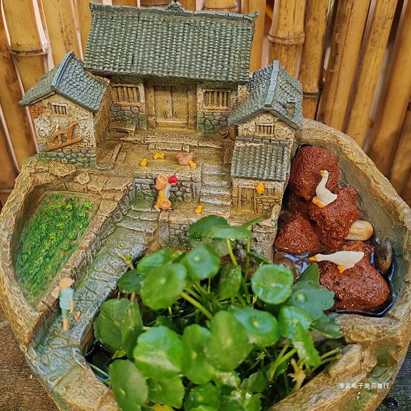 微景观流水古法鱼缸水循环造景过滤器养鱼生态缸庭院水景摆件景观