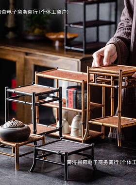 摆小型紫竹博盆景架桌面件置物架梅鹿竹WLL花几茶架茶具展示架棚