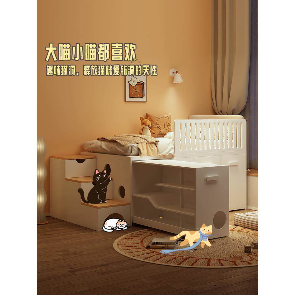 儿童半无品牌/高床上户床下柜小型省空间书桌抽组拉柜衣一体储物