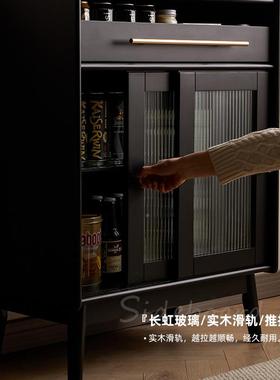 全柜实木7家用TLM05餐边客厅门茶水柜酒柜推拉置物柜窄0cm黑色