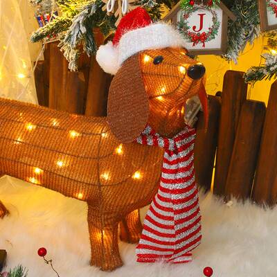 腊肠狗圣诞庭院装饰灯Dachshund Dog Light Up Outdoor Figure