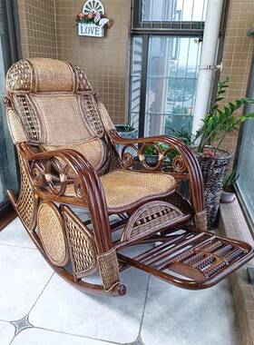 藤摇椅b藤躺NDE椅藤椅家真用藤编摇摇遥椅老人椅阳台逍椅子送父