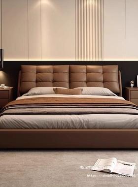 式皮艺泡芙床意奶油糖风主卧双GVT人床现简约小代户型棉花床婚床