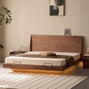 美黑全胡桃实木浮箱体床离地卧室北中古1米8双73997人储物悬简约