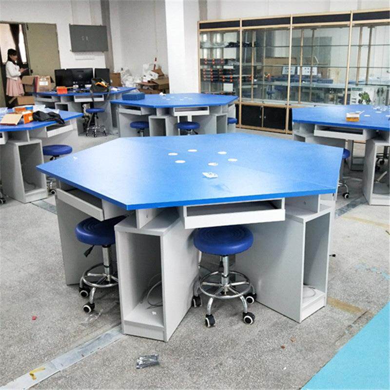盛好学生六边形电脑桌小学科学实验桌辅导班学校创客培训六角桌子
