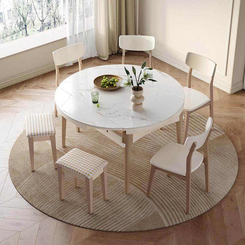 JGP1餐桌椅组合可伸缩岩板餐桌方圆两用北欧风黑白奶油风饭桌