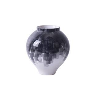 新中式纯白条纹手工黑墨色陶瓷花器样板房间茶室玄关柜花瓶工艺品