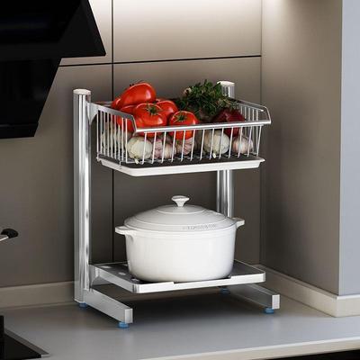 厨房蔬菜置物架台面水果菜篮子收纳筐多功能三层铝合金放锅架家用