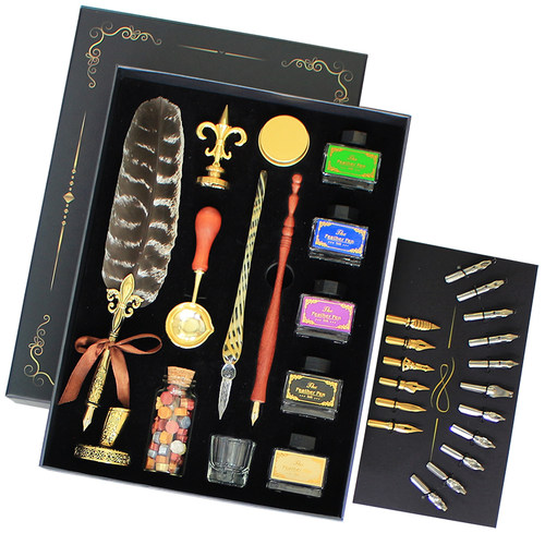 七夕节礼物羽毛笔魔法学院英伦火漆印章套装蘸水笔欧式复古鹅毛笔