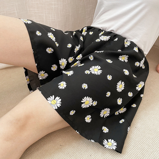 睡裤女夏棉绸四分裤薄款人造棉裤子宽松大码绵绸中裤Y纯棉居家短