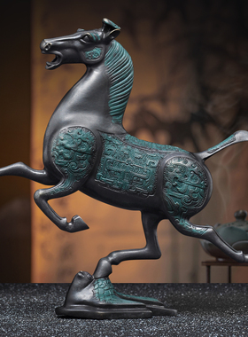 彩黄铜马踏飞燕马摆件马到成功生肖奔马家居客厅电视柜玄关装饰品