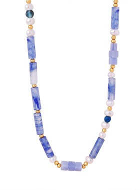 天然蓝纹石串珠手工项链混色百搭个性气质小仙女轻奢锁骨链饰品女