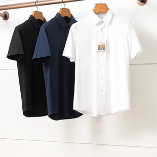 棉中白金 GIZA45埃及长绒棉 夏季男士商务休闲短袖衬衫上班衬衫男