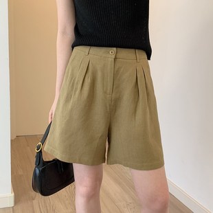 短裤 a字阔腿五分裤 女2023夏季 百搭显瘦休闲裤 薄款 高级亚麻西装