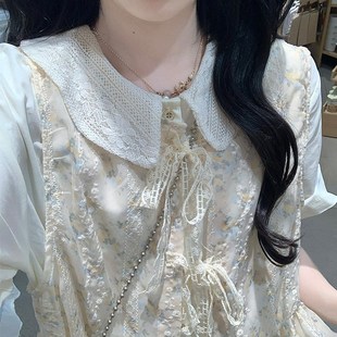 高中女生甜美气质连衣裙夏蕾丝罩衫套装初中学生洋气设计感中长裙