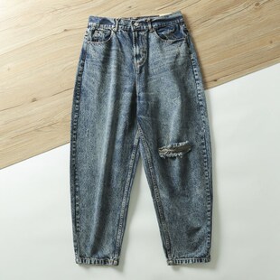 春季 潮复古哈伦老爹裤 新款 做旧水洗破洞宽松牛仔裤 男士 日单咔叽