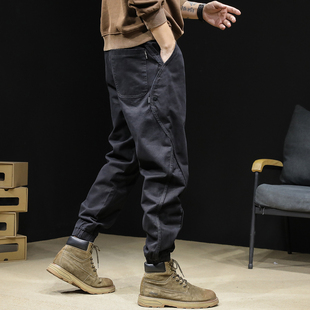 潮牌束脚男裤 大码 秋款 黑色工装 子冬季 男秋冬2023新款 休闲加绒裤 裤