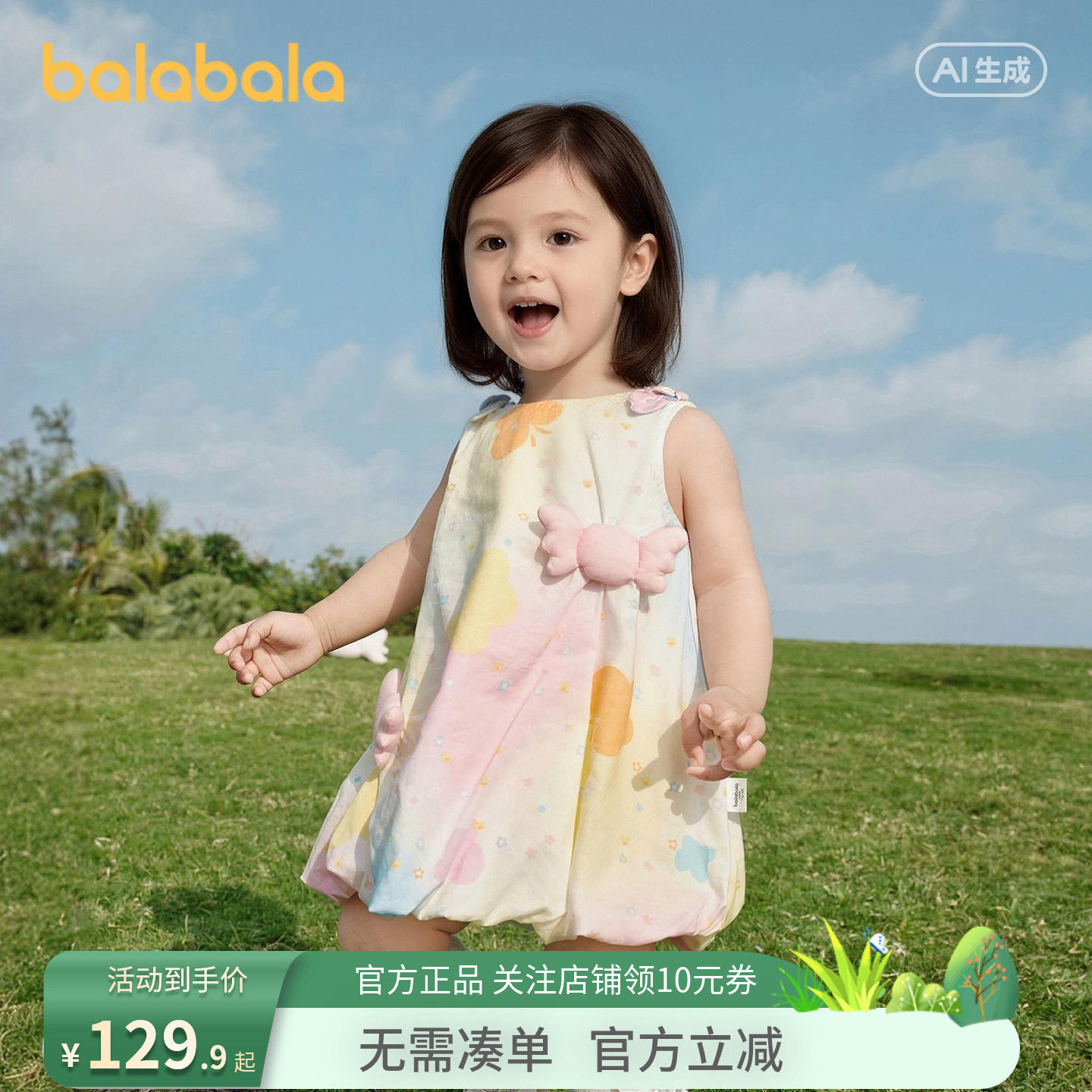 【balaOne】巴拉巴拉宝宝连衣裙婴儿公主裙2026新款甜美时尚洋气