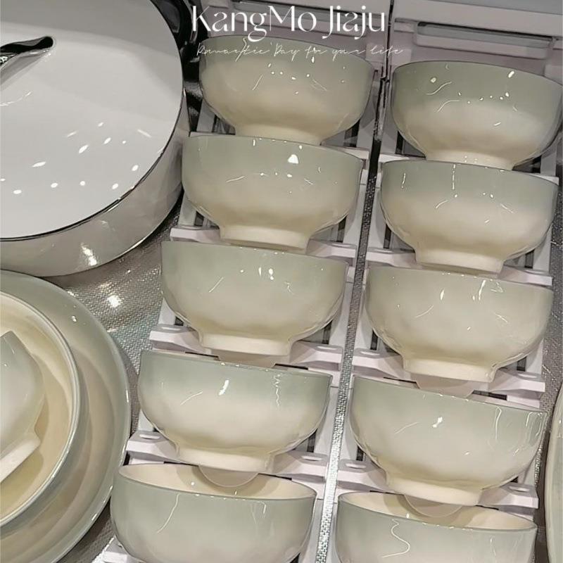 高温釉下彩菜盘饭碗全套组合陶瓷碗碟套装简约碗盘筷加厚家用碗具