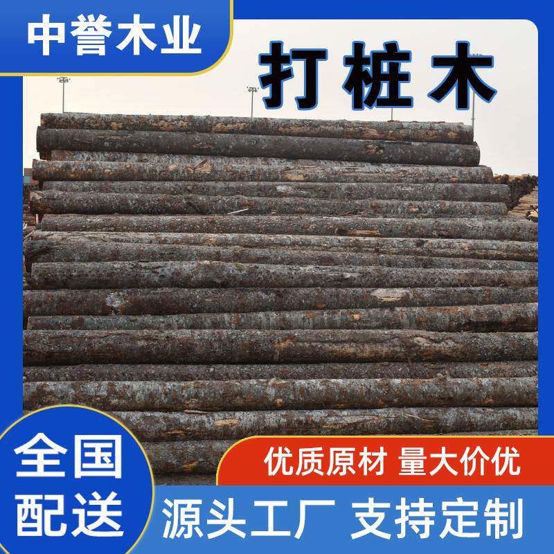 松木桩河道打桩木白松落叶松原木护坡整治绿化支撑圆木桩剥皮削尖