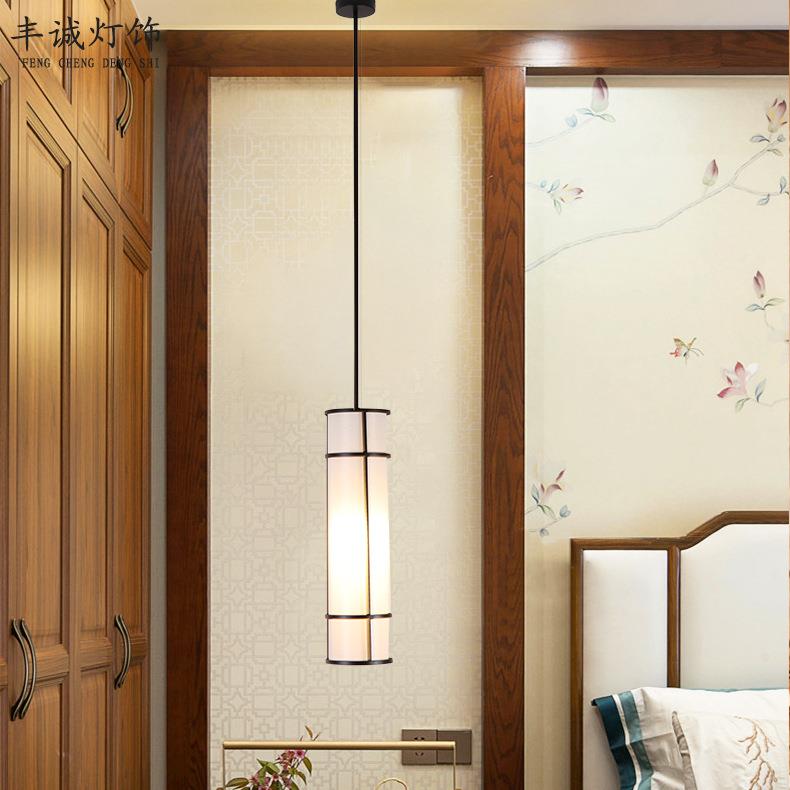 新中式卧室床头吊灯中国风单头餐厅饭厅灯简约床头中式布艺吊灯