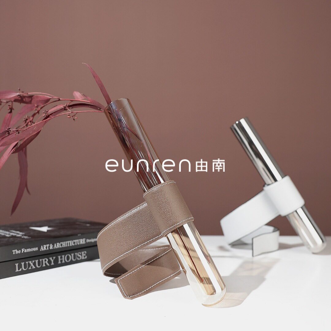 简约创意皮质试管玻璃干花插摆件水培花瓶家居桌面花器软装饰品
