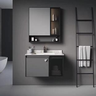 太空铝浴室柜加厚实心18厘铝蜂窝一体陶瓷盆岩板挂墙式浴室柜吊柜