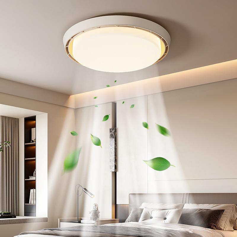 现代简约叶圆形卧室吸顶22120灯25新款智能静音l灯ed电扇灯无风扇