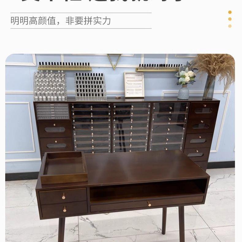 简约吸尘器美甲台美甲店桌椅套装新款复古实木美式双人美甲桌